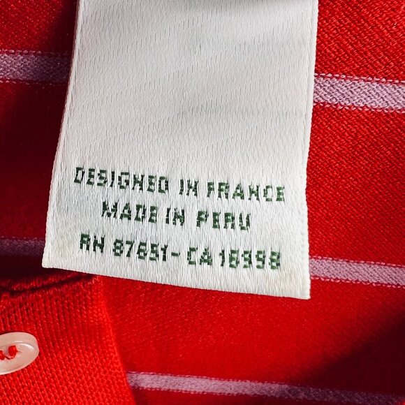 Lacoste Mens Polo Shirt 6 Red Gray Striped Short Sleeve Pullover Logo F4811 - Picture 5 of 9